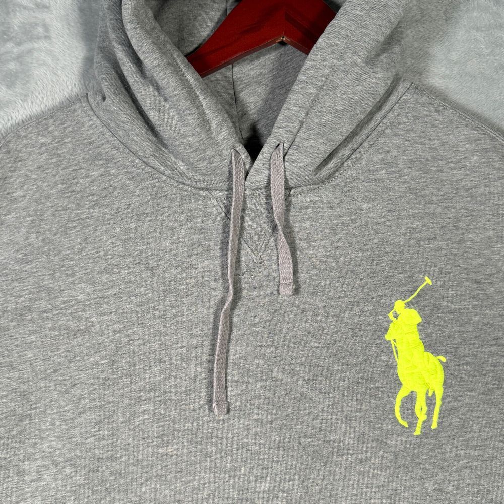 Vintage Ralph Lauren Hoodie Mens XXL Gray Neon Big Pony Fleece Pullover*